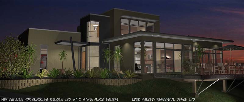 Night time view of Blackline Builders house
